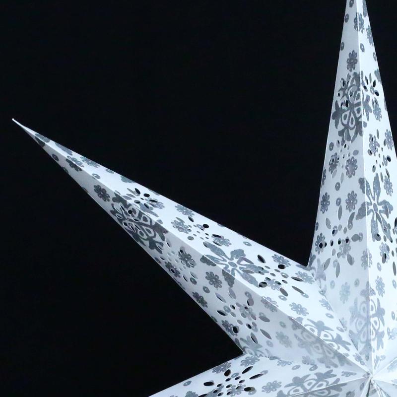 Venya White/Silverglitter - Foldable glowing star, paper poinsettia with 7 points, 60 cm